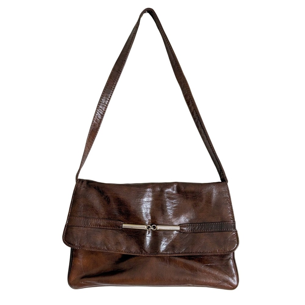 Vintage 60s Soft Genuine Leather Classic Chocolate Brown Structured Shoulder Bag